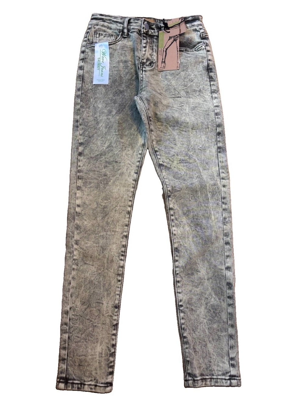 Wave Jeans Juniors Acid Washed Skinny Jeans - Sage/Gray